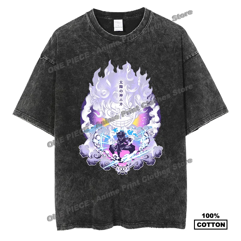 

Anime ONE PIECE - GEAR 5 Nika Luffy Print T-shirt Quality Cotton Washed Vintage Loose Tees For Casual Men Women Short Sleeve