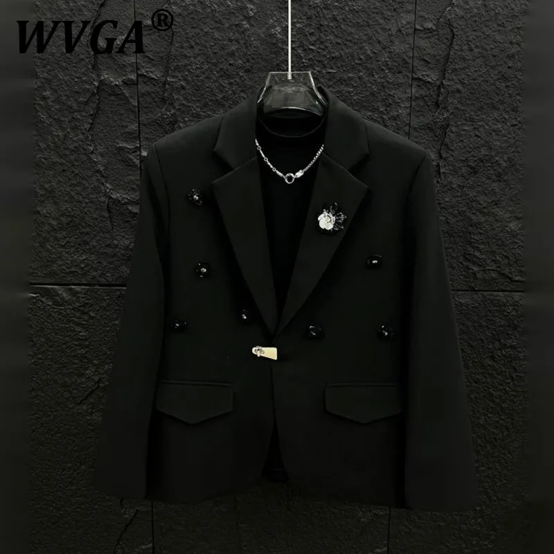 

WVGA Spring Autumn New Man Brooch Decorated Long Sleeve Blazer Niche Stylish Korean Style Casual Padded Shoulder Suit-Coat W9280