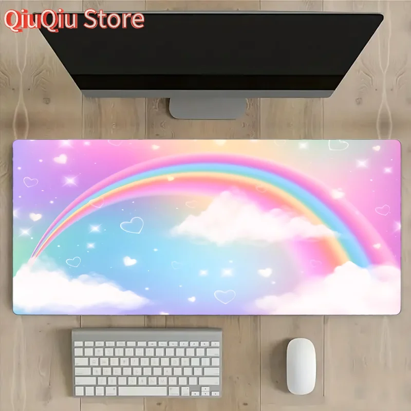 XXL Rainbow Gaming-Mauspad, 900 x 400 mm dickes Mauspad, rutschfeste Schreibtischunterlage, Arbeit, Unterhaltung, Zuhause, Büro, Geschenk, Schreibtischzubehör