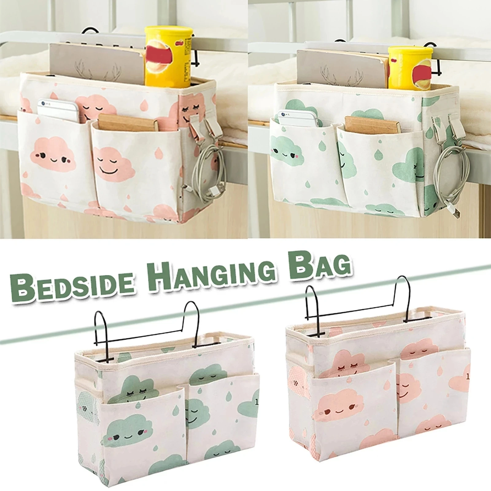 

Bedside Storage Bag Hanging Organizer Multi-Pocket Holder Dormitory Bed Bunk Canvas Bedroom Bathroom Storage Bag Organizer Pouch