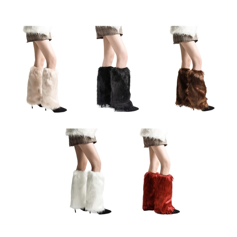 Fuzzy Faux Furs Leg Warmers Furs Long Cuffs Cover Has Elastic One Pair Carnivals Boot Cover Y2K JK Uniform