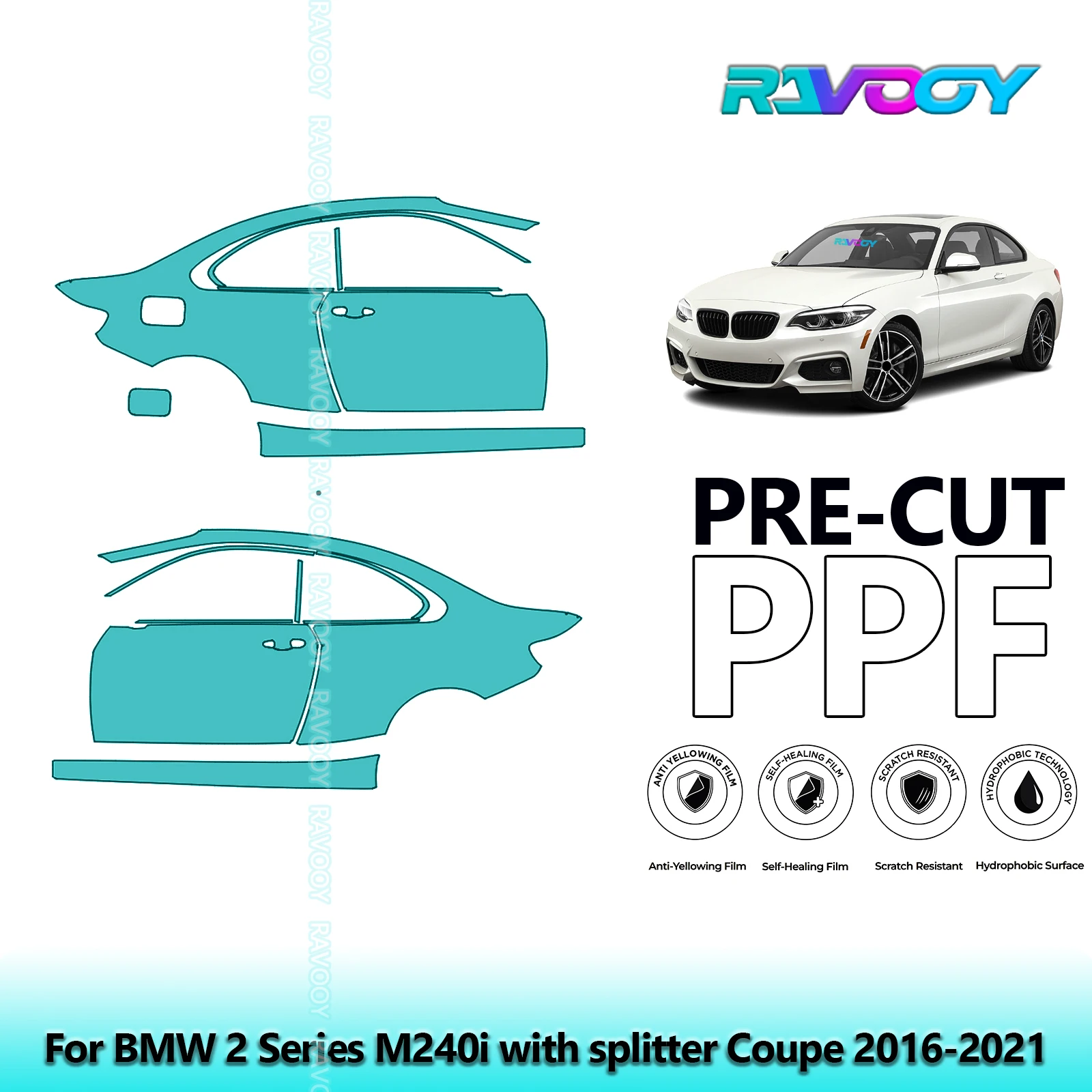 

For BMW 2 Series M240i with splitter Coupe 2016-2021 8.5mil Pre-Cut PPF Door & A/B Pillar Kit TPU Paint Protection Film Set