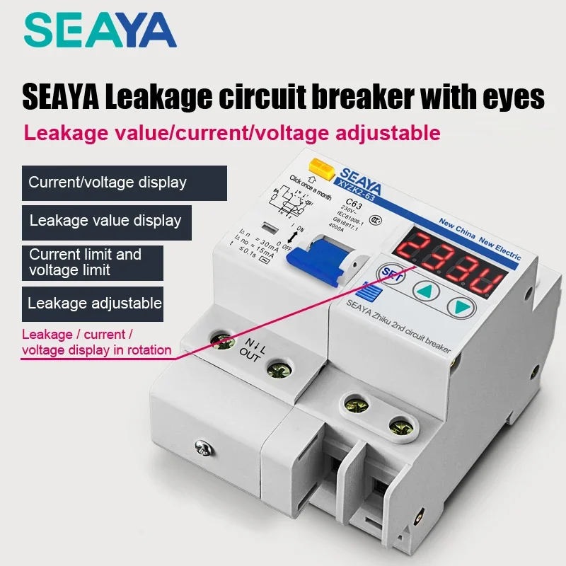 SEAYA Circuit Breaker Leakage Prevention Switch C63 50Hz 220V/230V Protective Device Over And Under Voltage XYZK2-63 1P+N