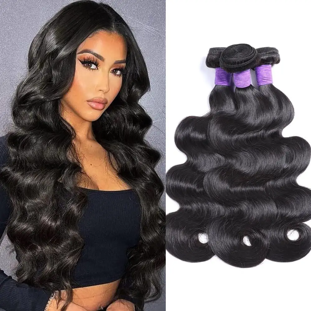 100% 레미 인모 브라질리언 바디 웨이브 이중 웨프트 퀵 위브 번들 1/3/4개 14-30인치 내추럴 블랙