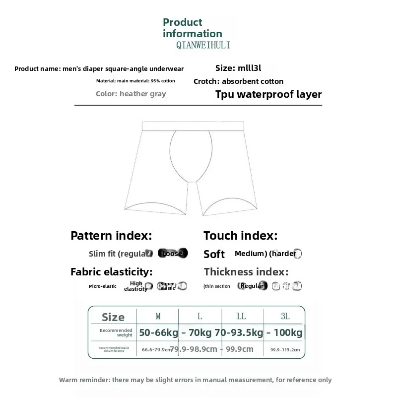 Cotton Incontinence Underwear For Adult Men Breathable Leak Proof Boxer Shorts Washable Reusable Absorbent Daily Protective Pant