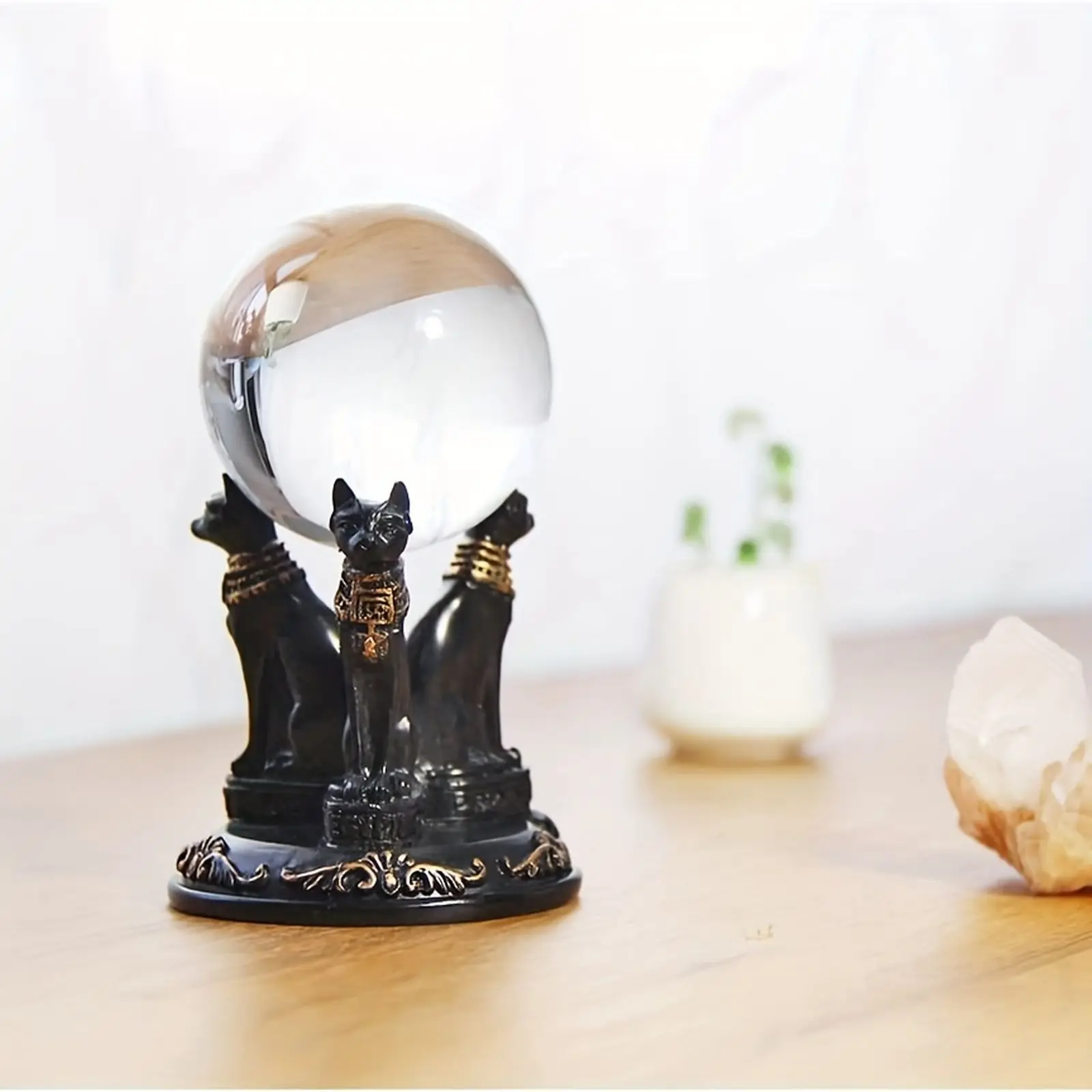 1pc Cat Crystal Ball Stand Cats Shape Sphere Holder Triple egiziano Display Base statuetta in resina statua Office Home Decor