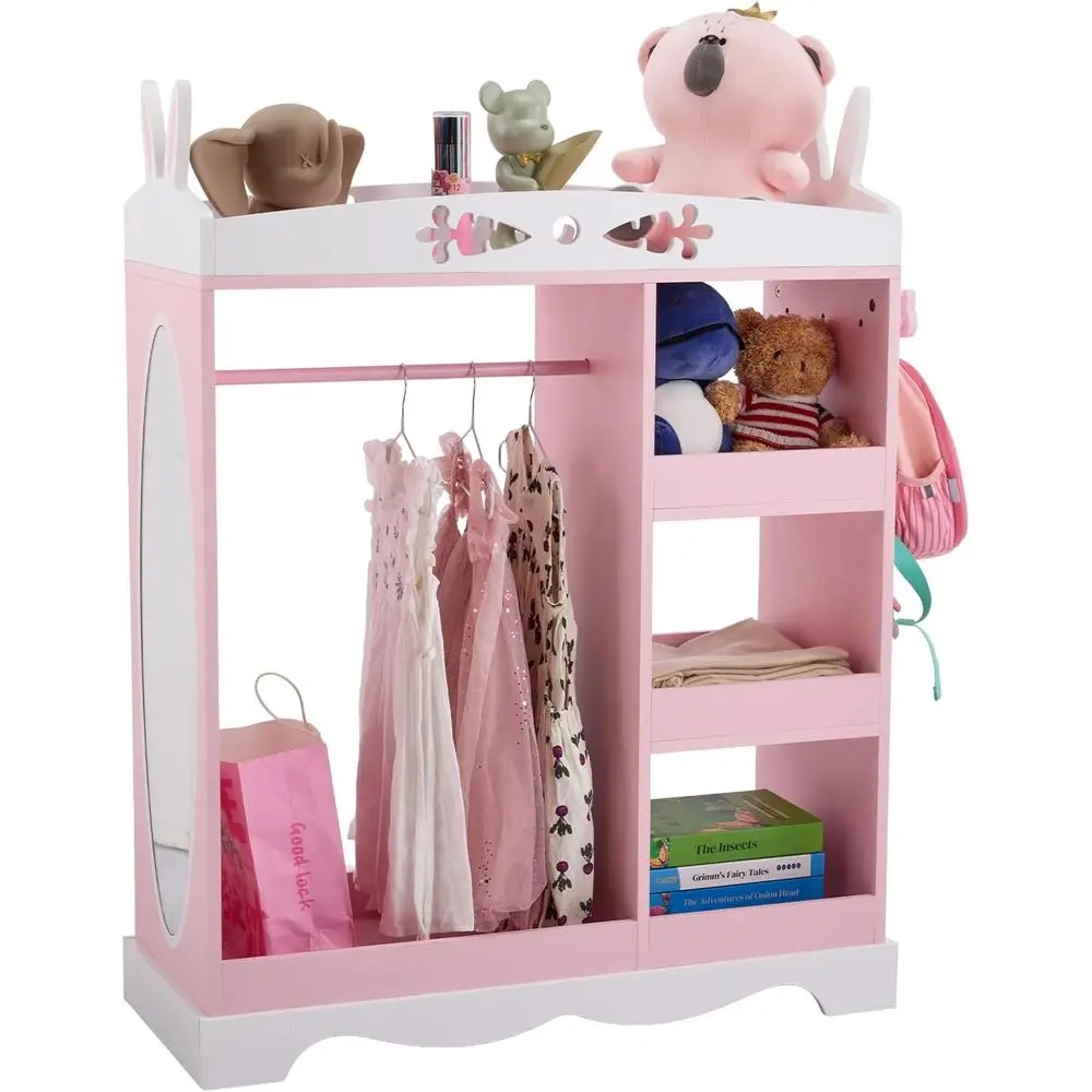 

Зеркальный шкаф для девочек с вешалками и местом для хранения, 3-ярусная полка для костюмов и аксессуаров