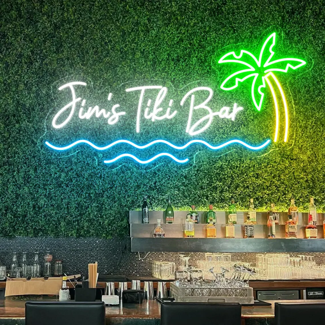 Custom Tiki Bar Neon Sign,Tiki Bar Palm Tree Decor Man Cave Club Decor, Business Sign view 3
