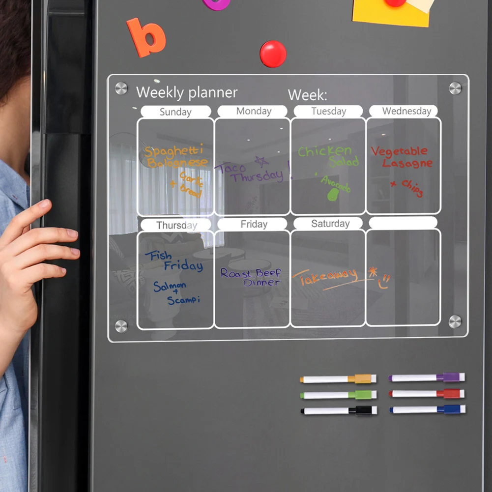 Clear Calendar For Fridge Acrylic Weekly Strong Magnetic Board Planner For Refrigerator Whiteboard Includes 6 Erasable Markers