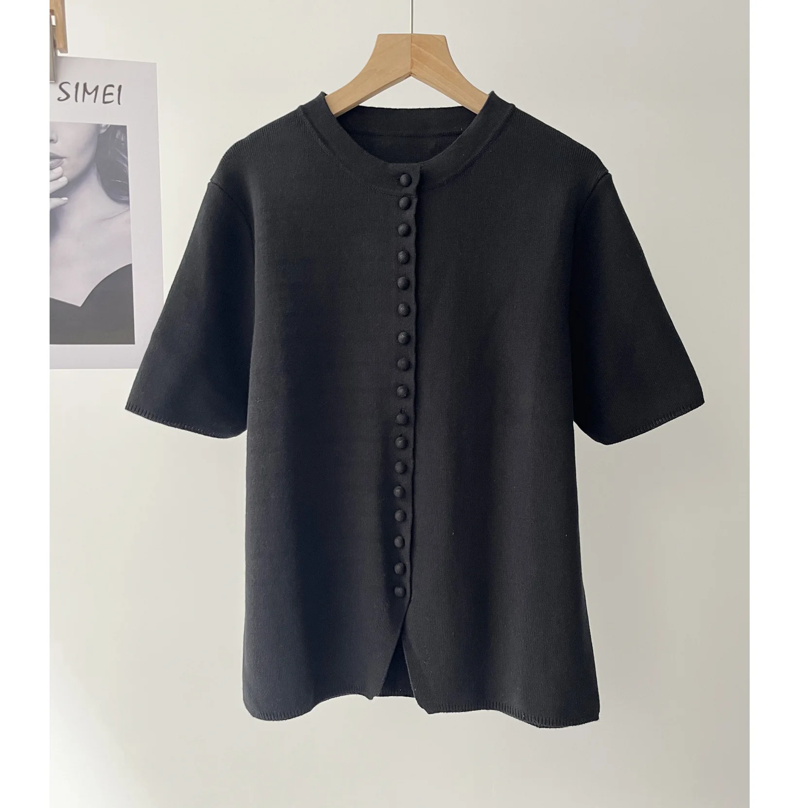 

Women's clothing simple and comfortable versatile short round neck short-sleeved pure cotton knitted sweater spring 16a-2668