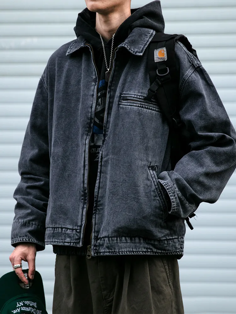 

Retro Waed Carbon inding ort Pearl Buttoned Detroit Jaet Men's Spring Autumn Turn-down Collar Workwear Outerwear