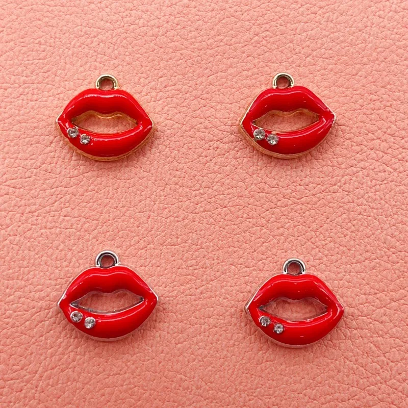 10pcs enamel charming female lip pendants for homemade earrings, bracelets, necklaces, keychains, jewelry making