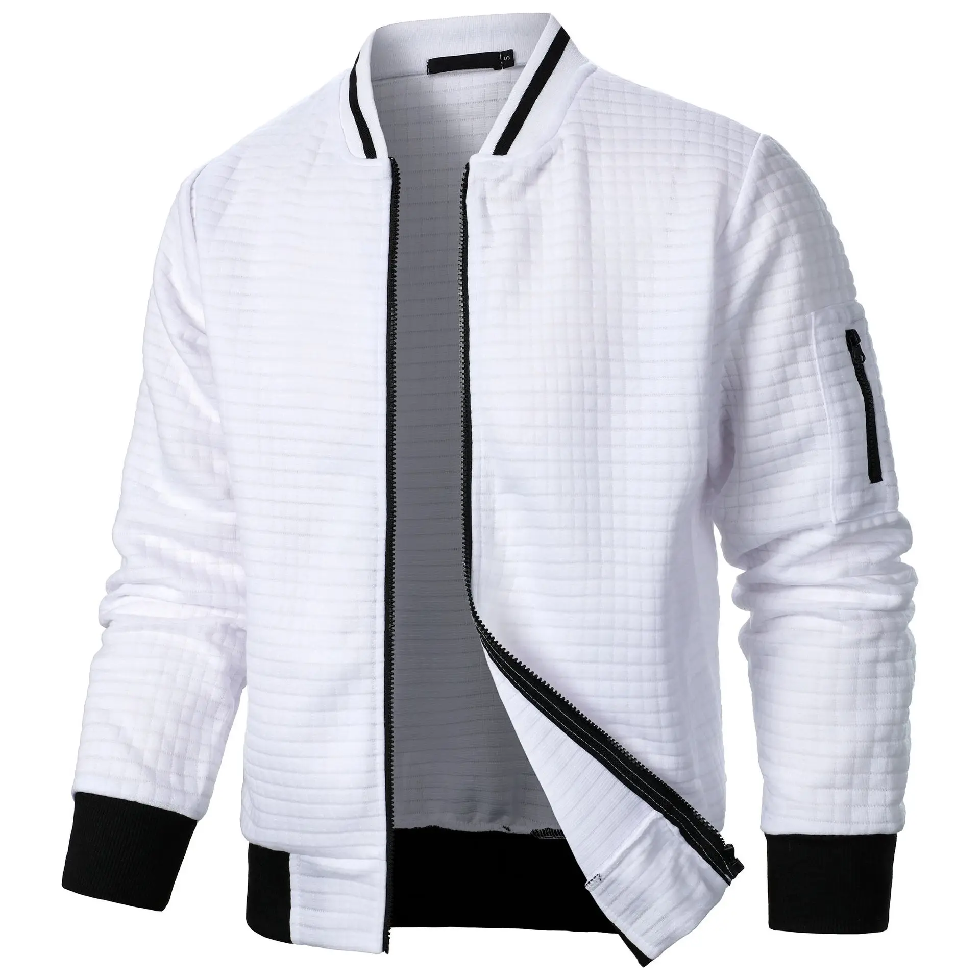 2024 Hot Selling Men's Four Seasons Waffle Full Zipper Top Men's Slim Fit Versatile Sweatshirt Men's Casual Cardigan Sweatshirt