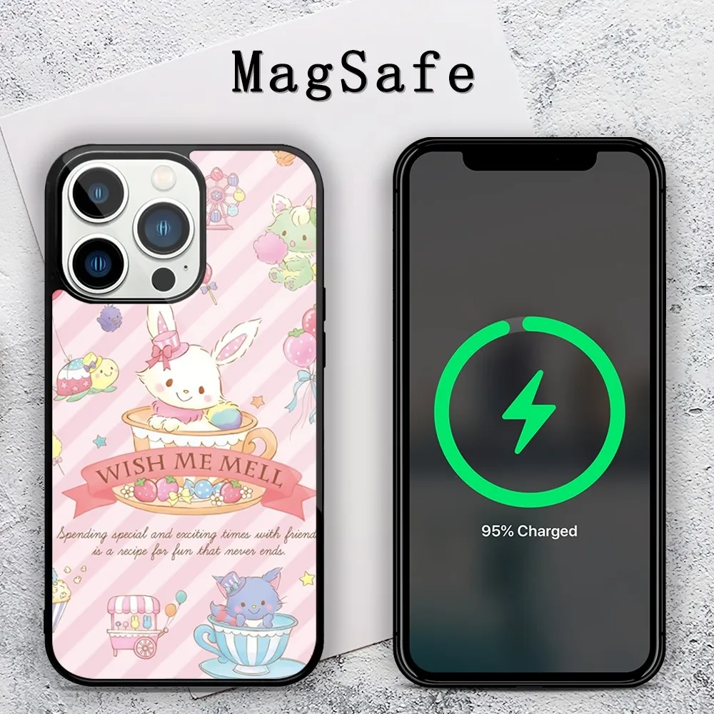 MINISO Sanrio Wish Me Mell Phone Case For iPhone 11 12 13 14 15 Mini Pro XS Max X S Plus XR Magnetic Attraction Shell