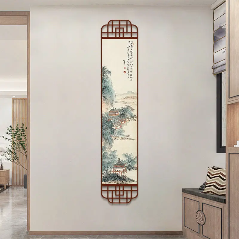 Vintage Poetic Landscape Tapestry Wall Hanging, Vertical Scroll Canvas Art for Dining Room Study Corridor Background House Decor