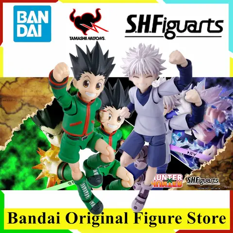 오리지널 반다이 S.H.Figuarts 애니메이션 헌터 x 헌터 Killua Zoldyck Gon Freecss 액션 피규어 장난감 PVC 모델 컬렉션 공동 인형