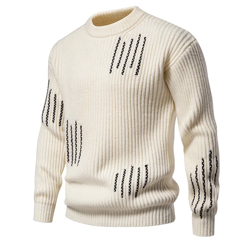 PFHQ Men's Minimalist Sweater Strip 2024 Autumn Winter Bottom Knitted Pullover Solid Color Male Tops Long Sleeve 21Z6658