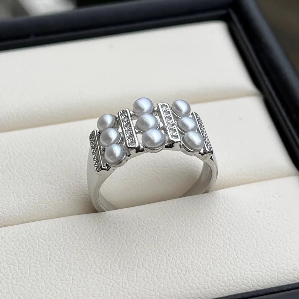 

Кольцо из стерлингового серебра S925, инкрустированное цирконием, жемчужное кольцо с половиной отверстия, дизайн изменяемого размера, ювелирные изделия ручной работы, аксессуары для колец