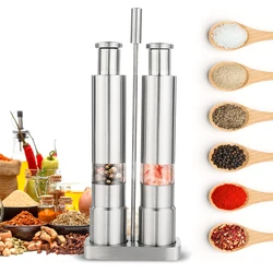 Popular Manual Salt and Pepper Grinder Set Thumb Push Pepper Mill Stainless Steel Spice Sauce Grinders With Metal Holder