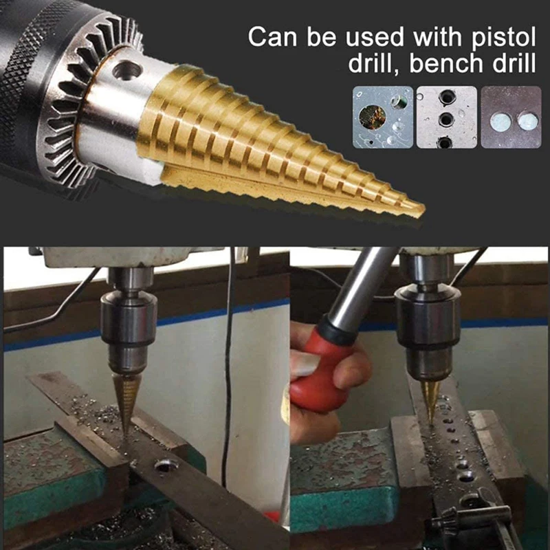 3Pcs 3-12Mm 4-12Mm 4-20Mm HSS Straight Groove ขั้นตอน Mata Bor ไทเทเนียมไม้โลหะตัด Core กรวยเจาะชุดกดสิว