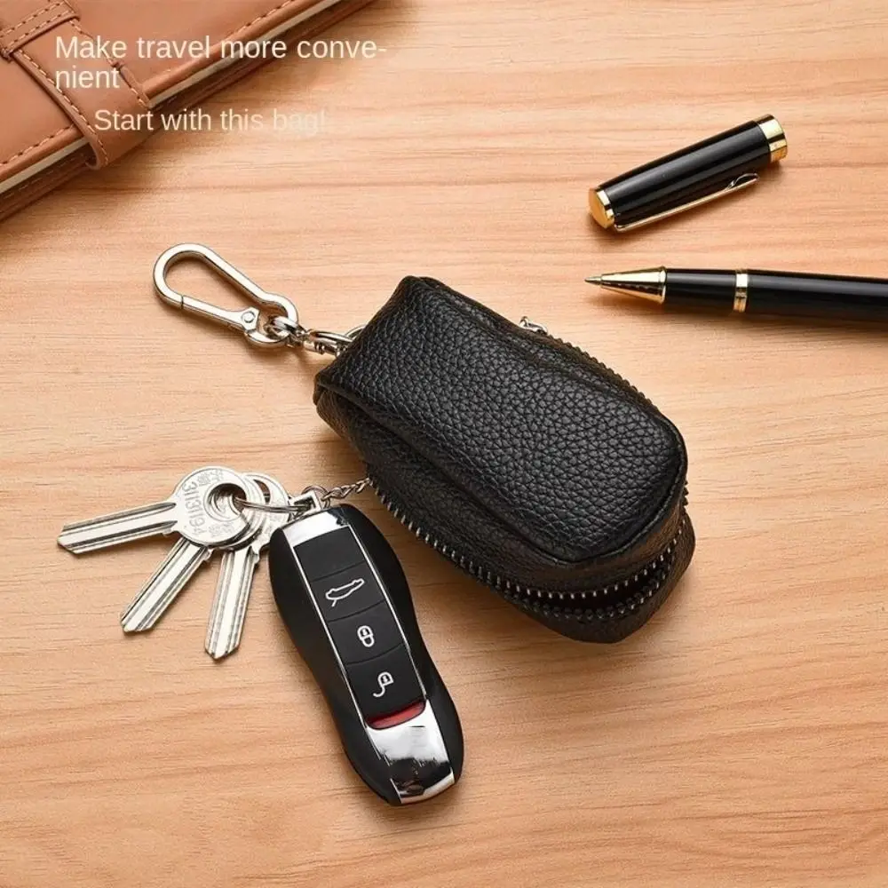 Portable Leather Key Pouch Bag Multifunctional Large Capacity Key Holder Organizer Pouch Zipper Coin Purse Men Women