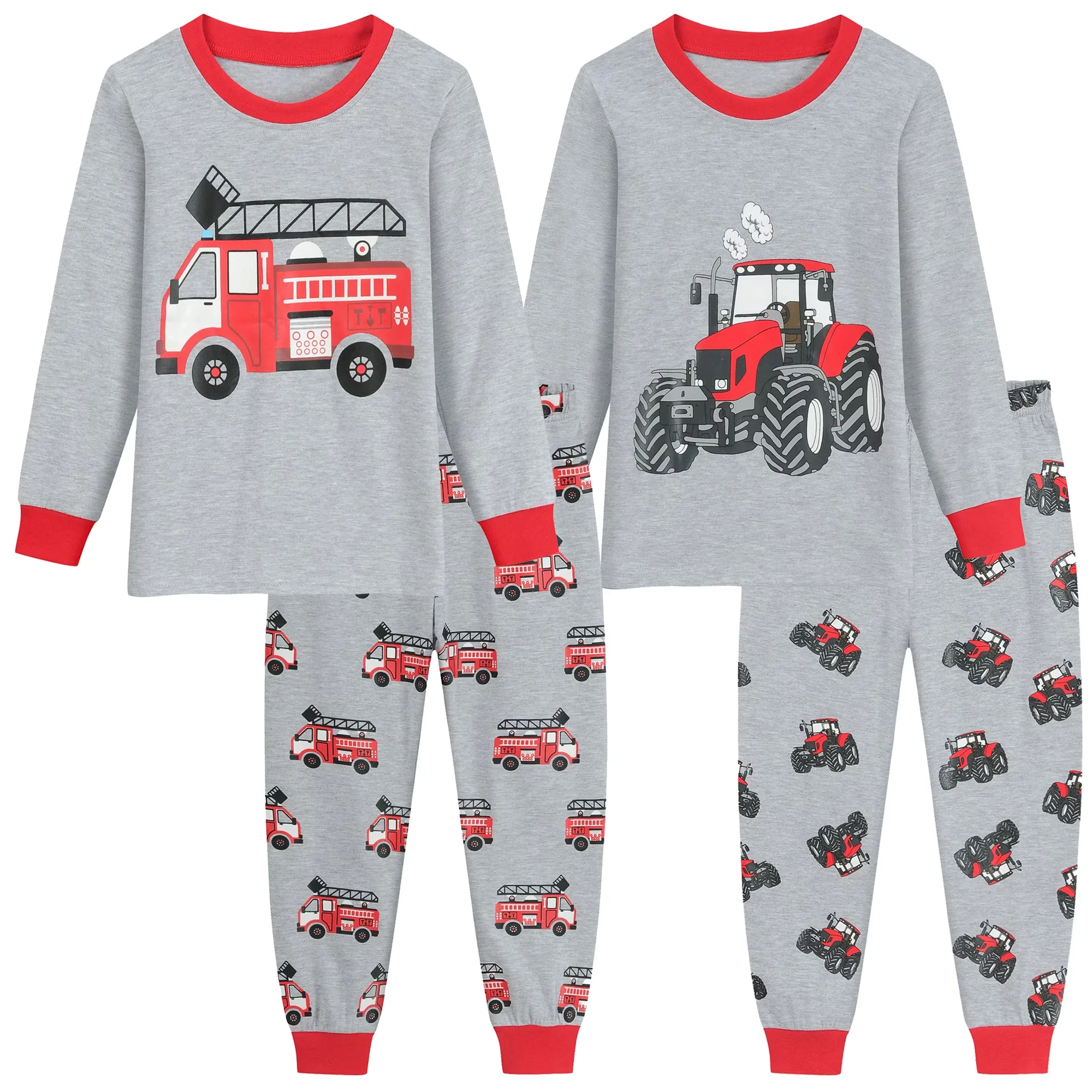 Little Hand Little Boys Pajamas Set 4 Pieces Long Sleeve PJs Sets Toddler Truck Dinosaur Print Cotton Sleepwear for 2-7T Kids