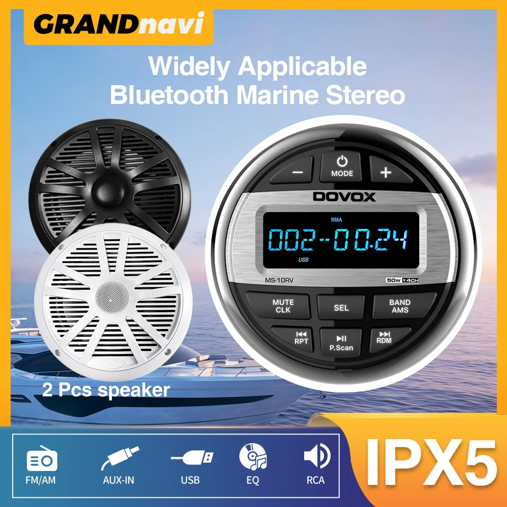 Marine Stereo Boat Radio Waterproof With Speaker Bluetooth FM AM Digital Media Audio Player For Yacht Gauge ATV UTV RV Golf Cart