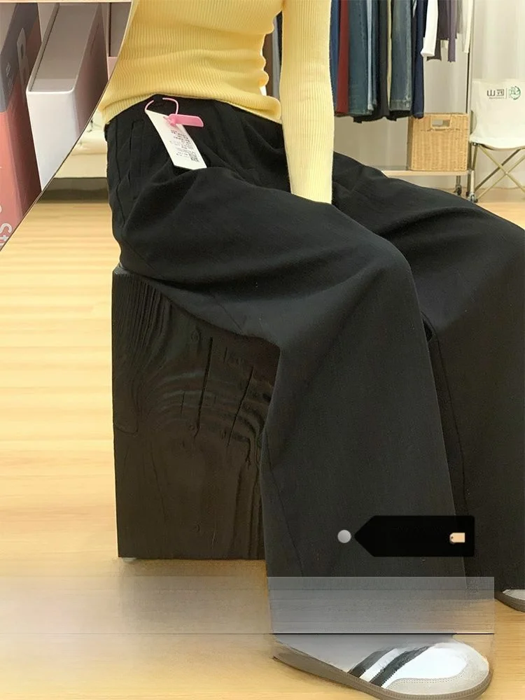 

Джинсы прямого кроя для полных женщин, осенне-зимние, с высокой талией, свободные, драпирующиеся, широкие, в пол, с контролем живота