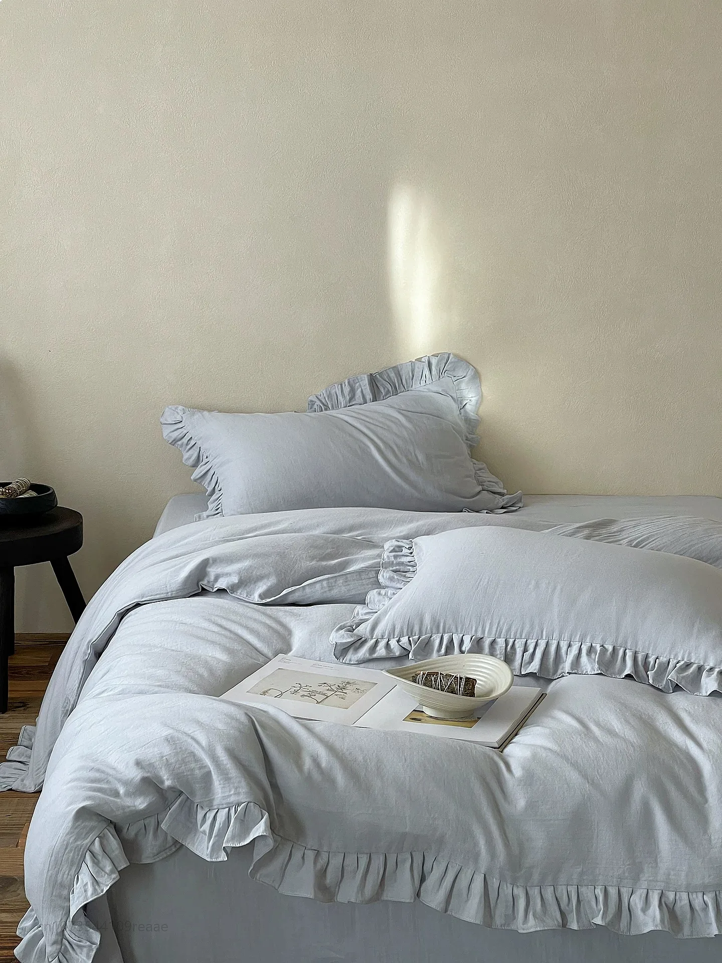 Big Lace Ruffle Double-Layer Cotton Bedding Set Pleated Solid Bed Sheet Fitted Sheet