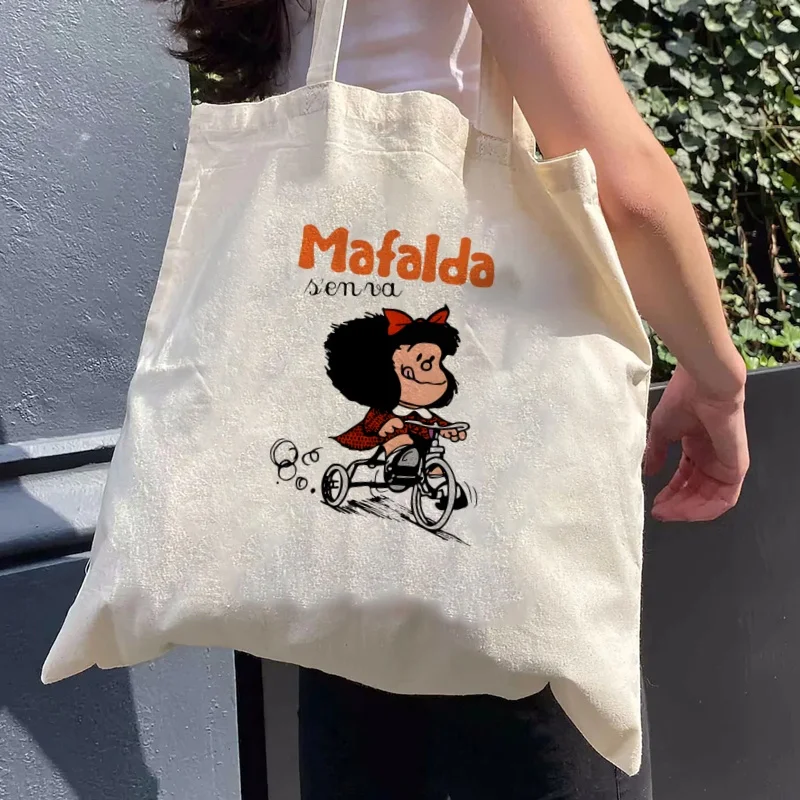 Mafalda Graphic Cartoon Printed Canvas Shoulder Bag Female Harajuku Funny Large-capacity Eco Environmental Shopper Bag