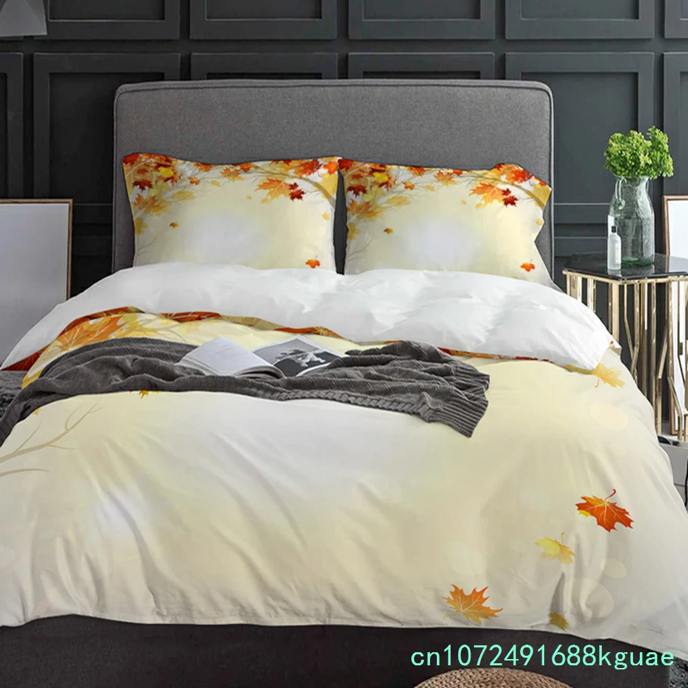 Autumn Leaves Yellow Maple Leaf Bedding Set 3pcs Duvet Cover Pillowcase Kids Adult Quilt Cover Double Bed Set Home Textile