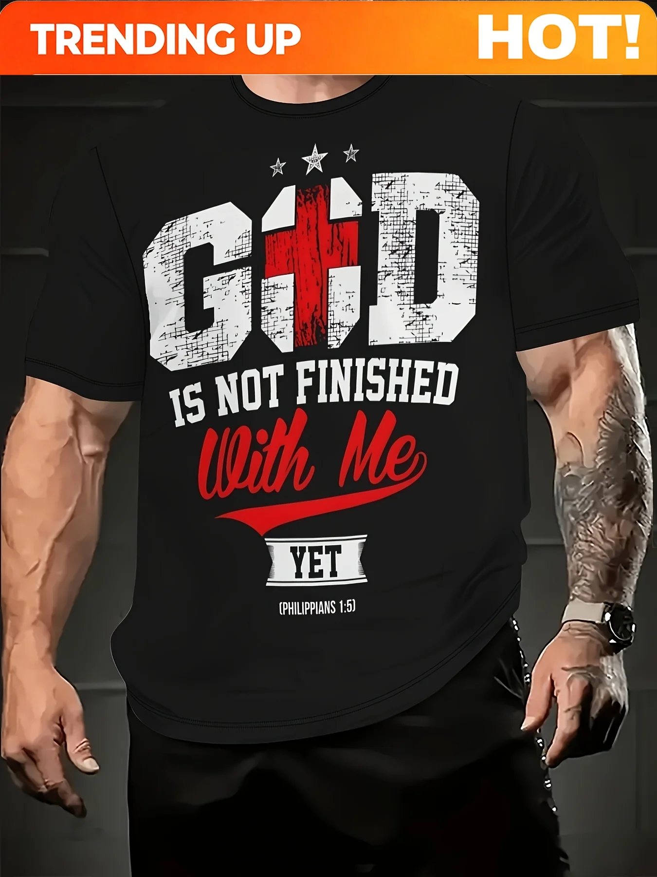 God Inspired Message T-Shirt, 3D Print, Comfortable Fabric, Fashionable Plus Size, Casual Crew Neck with Slight Elasticity, 