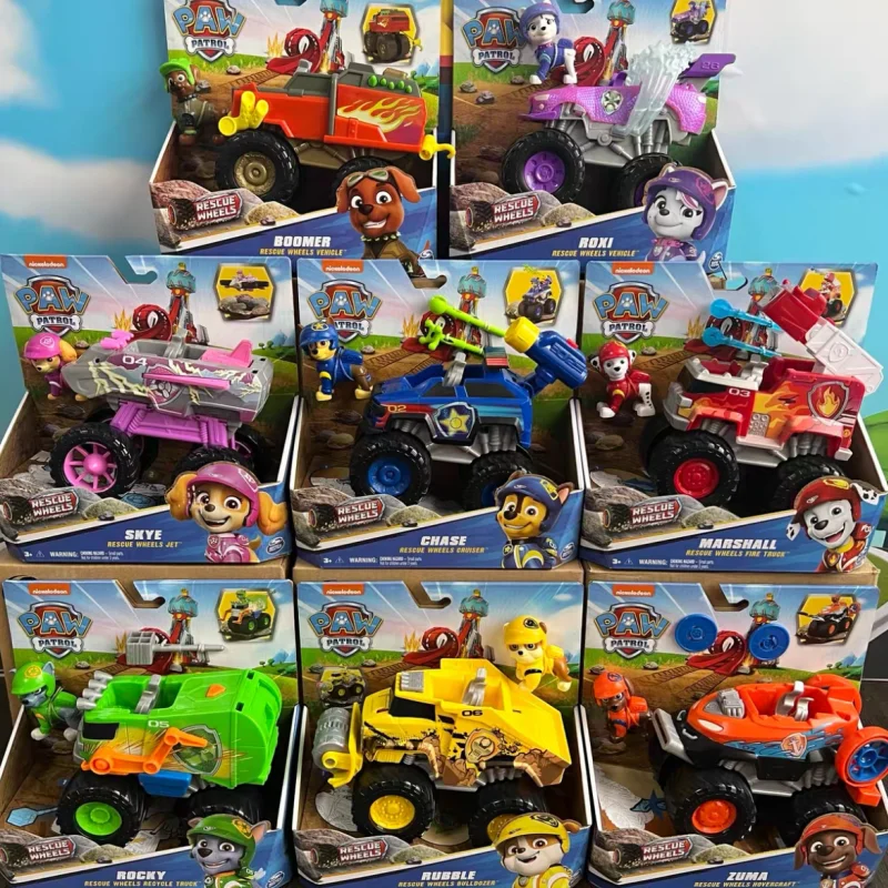 genuine-paw-patrol-rescue-wheels-vehicle-collectible-action-figure-roxi-boomer-skye-chase-rocky-decorations-toy-birthday-gift