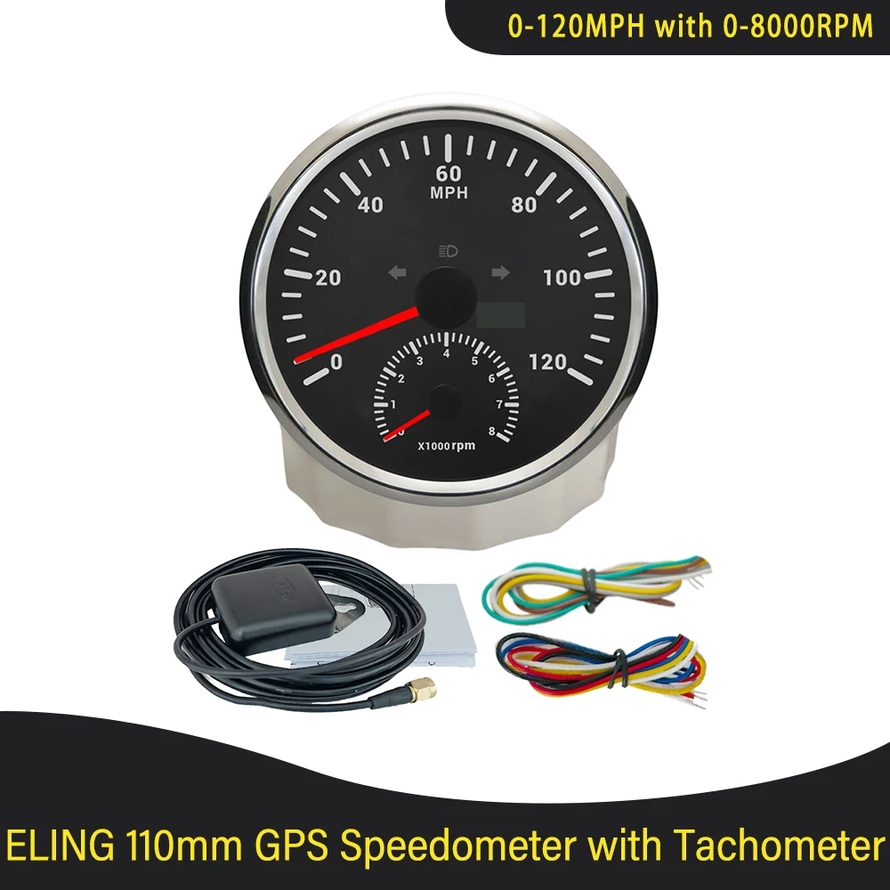 

Newest 110mm GPS Speedometer 0-120MPH 0-200km/h with 0-8000RPM Tachometer with Red Backlight for Car Yacht Van Boat 9-32V