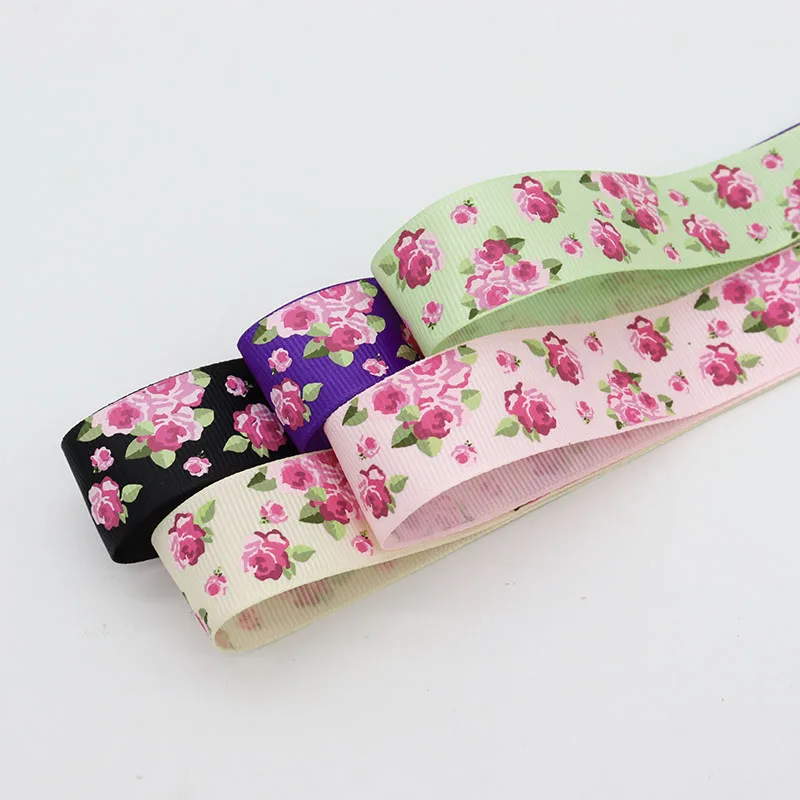 Nastro in Grosgrain con motivo a rosa con inchiostro da 1 "25mm per fascia per capelli con fiocco fai da te decorazione di san valentino 10 yarde