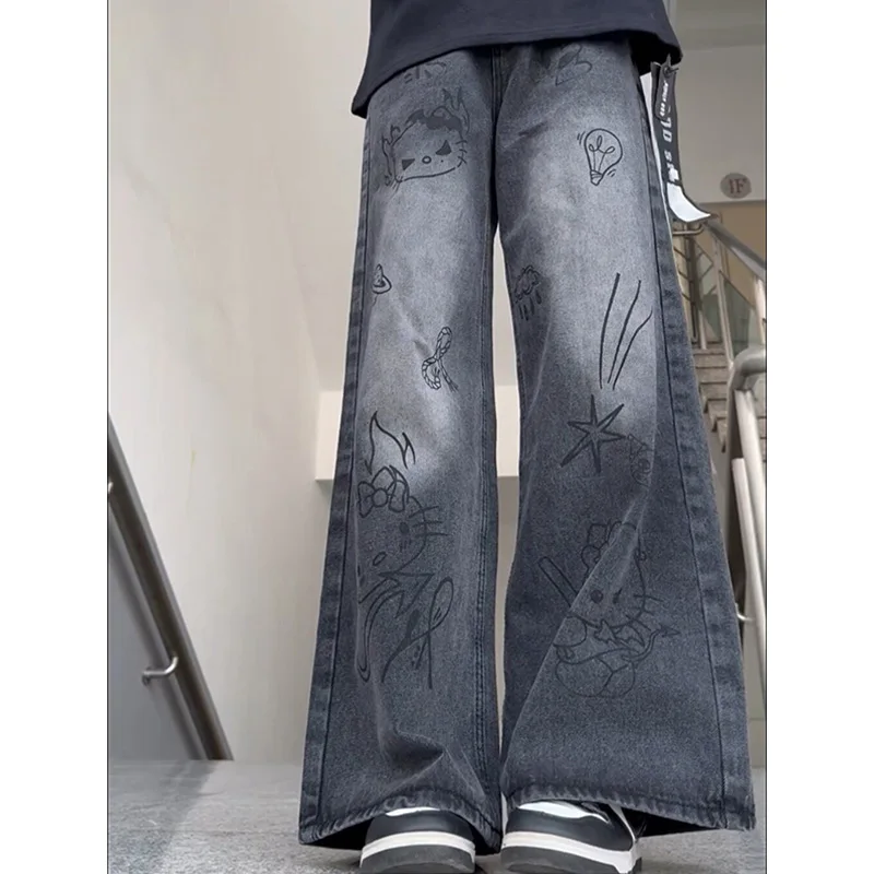 

Spring Design Hand-dn fiti High Waist Wide Leg Skinny Flared Straight Jeans Women Loose Slimming Loose Fit Pants