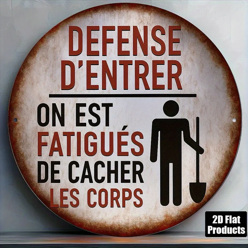 2D Metal Sign, 8x8 Inch Round French Aluminum “No Entry” Retro Decorative Plate for Bar, Cafe, Restaurant, Home, Office, Shop