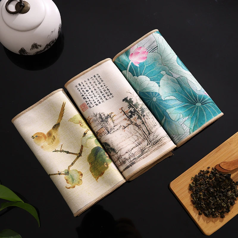 1 stücke Chinesische Professionelle Lappen Gemalt Dicken Geschirr Handtuch Super Saugfähigen High-end-Tee Reinigung Set Tasse Matte Zubehör