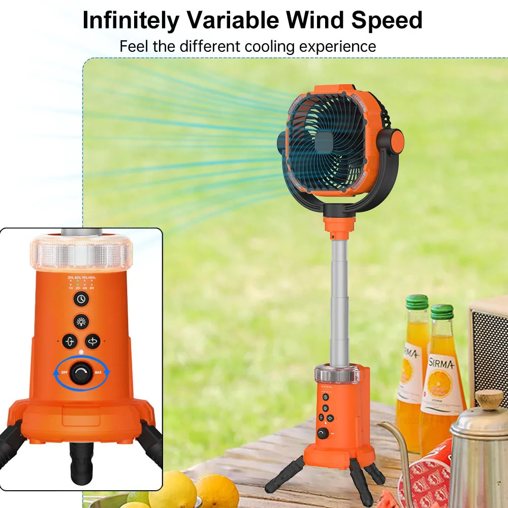 20000Mah Camping Ceiling Fan With Light and Tripod Outdoor Circulator Camping Fans Portable Rechargeable Hook Camp Fan With Bank