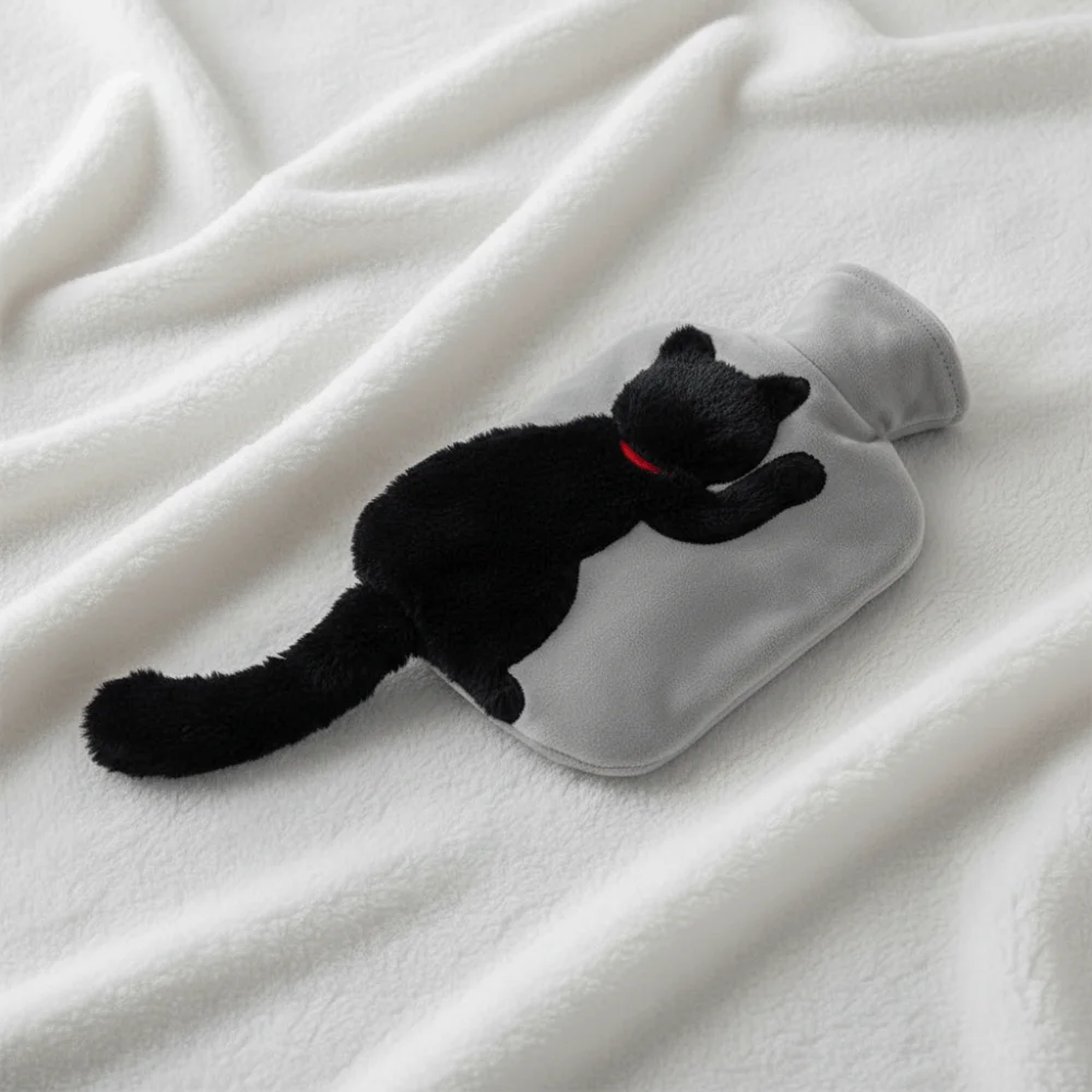 Durable Long Cat Tail Water-filled Hot Water Bag Cartoon Hot Water Bottle Detachable Washable Water Injection Bag Office