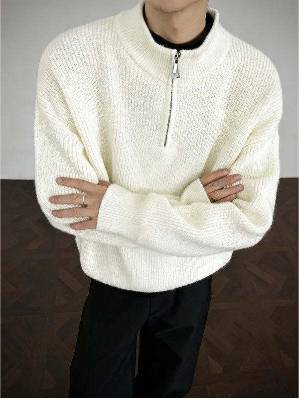 

Ретро свитер с высоким воротником на молнии, мужской свободный ленивый топ, мягкая трикотажная верхняя одежда из полиэфирного волокна, повседневная зимняя Thi Long Sve