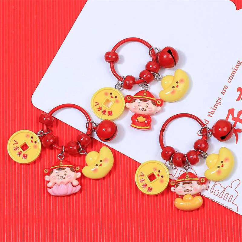 Celebrate Chinese New Year with This Cute God of Wealth Fortune Bell Keychain Bag Pendant Ornament and Car Keyring Gift