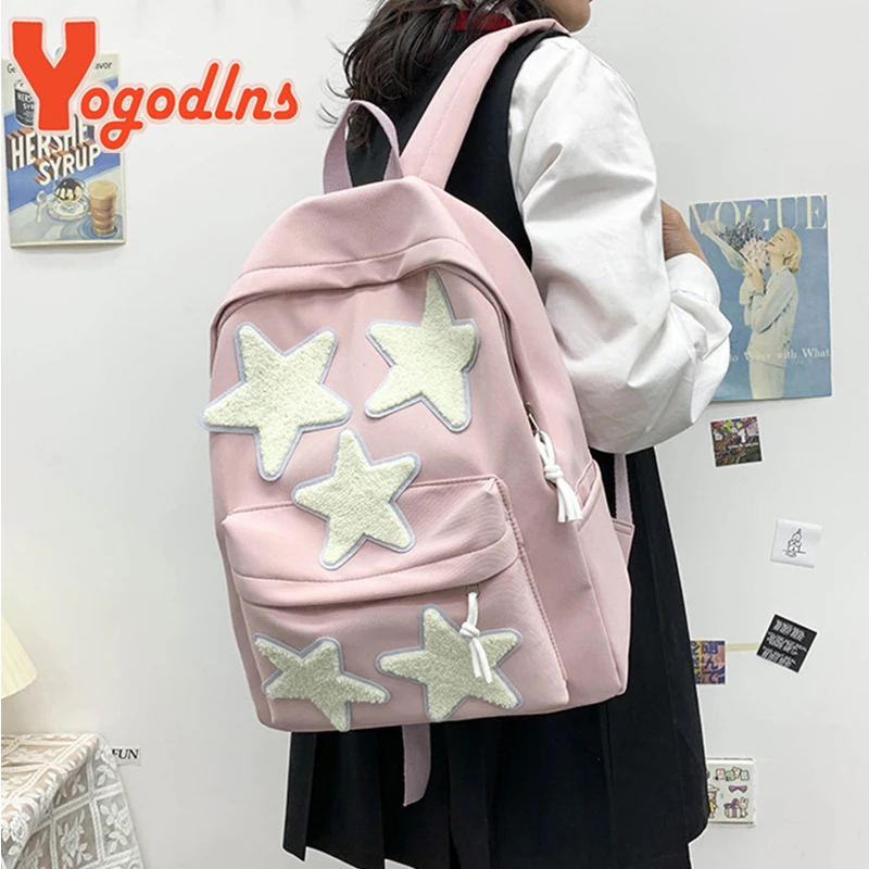 Women\'s Casual School Backpack Cute Five-Pointed Star School Bags For Teenagers Girls Students Korean Style Laptop Bag