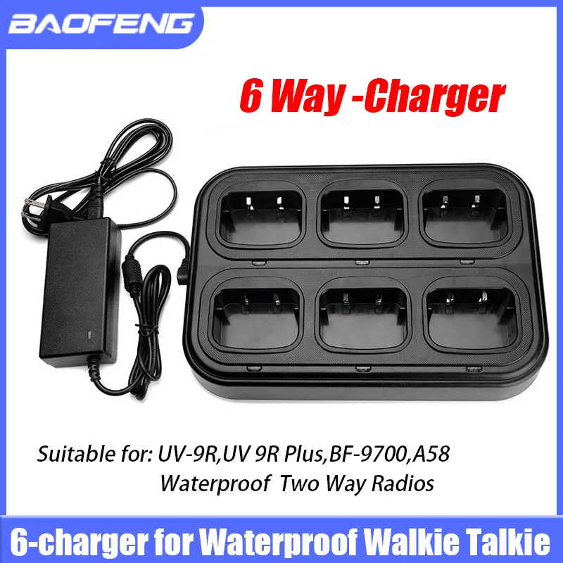 Baofeng UV-9R Plus 6-Way Charger for Waterproof Walkie Talkie A58 BF-9700 UV9R Two Way Radios Optional EU/US Adapter Six-Charger