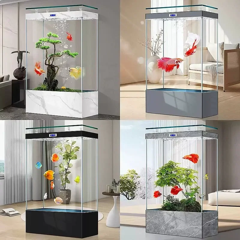 B80 60cm Ultra Clear Glass Square Floor Standing Fish Tank Living Room Small Aquarium Eco-Friendly Tank