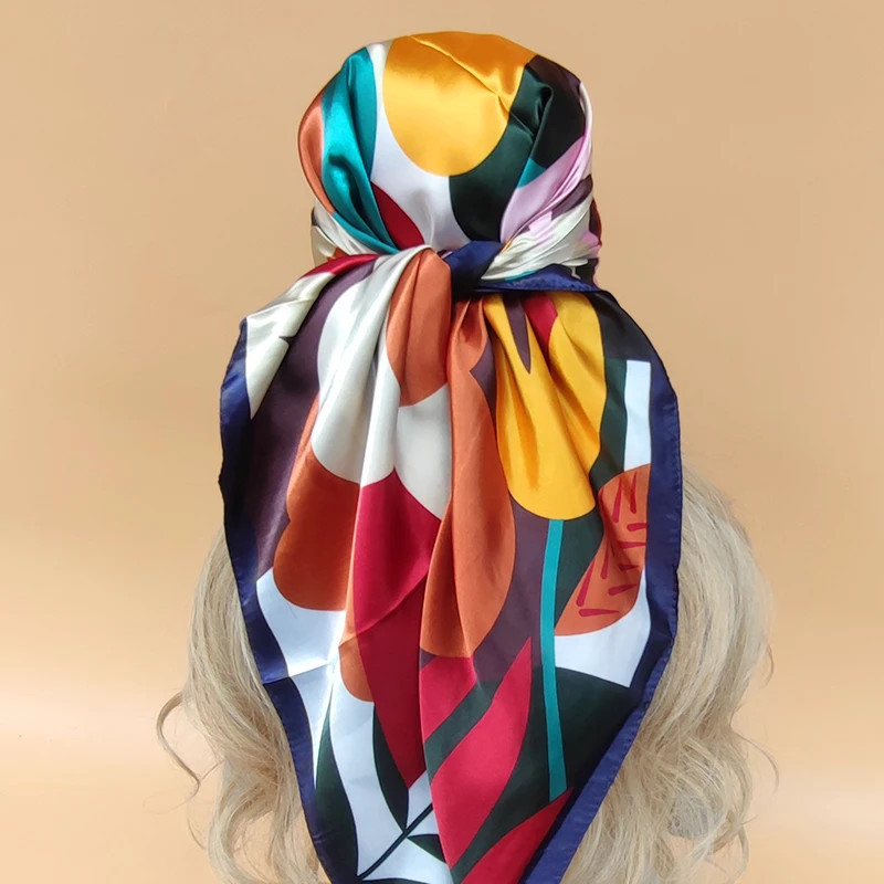 Écharpe en Satin de 90x90cm, Foulard de Marque de Luxe, Bandana, Mouchoir pour le Cou et le Sauna