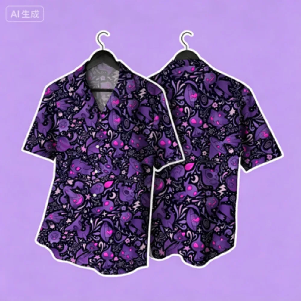 Hot Selling Night Star Love Ghost Printed Short Sleeved Shirt Thin Summer Travel Casual Shirt