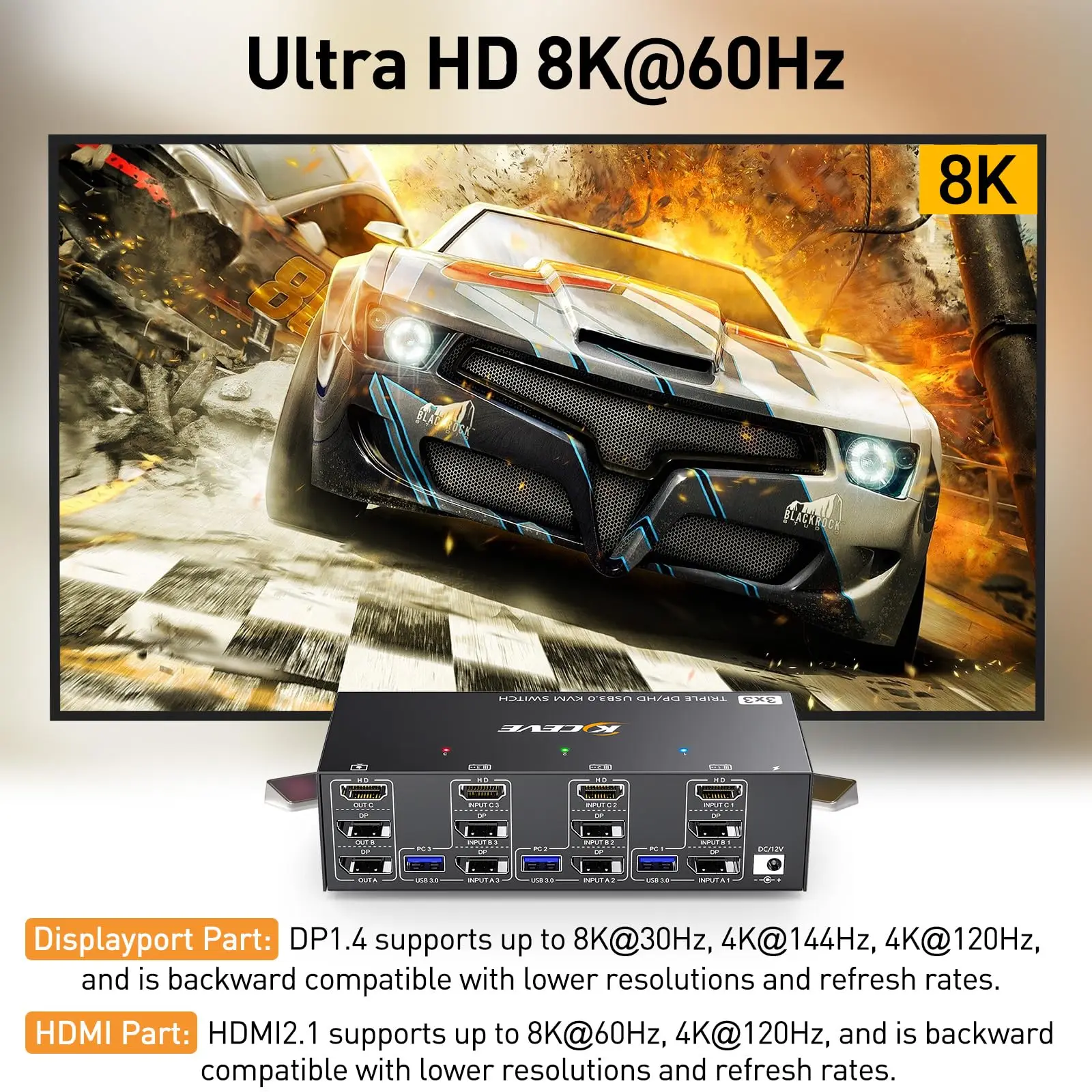 Imagem -05 - Switch Hdmi e Displayport para Computadores Monitores Usb 3.0 Switcher Kvm 8k @ 30hz 4k @ 144hz Monitor Triplo dp Novo