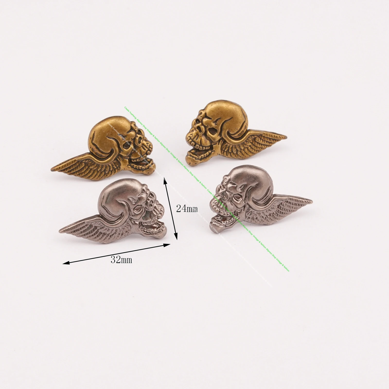 Retro Punk Winged Skull Conchos Pins Antique Brass Metal Flying Skull Head Decorative Buttons Rivets for DIY Leather Craft Belt