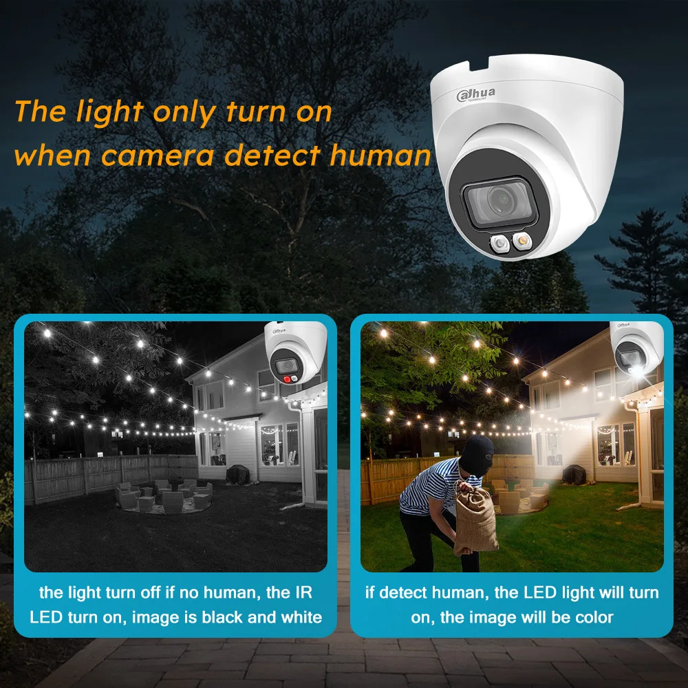 Dahua 8MP IP Camera 4K PoE IPC-HDW2849T-S-IL Mini Dome Built-in Mic IP67 Smart Dual Light Ful-Color IR Surveillance Video IPC